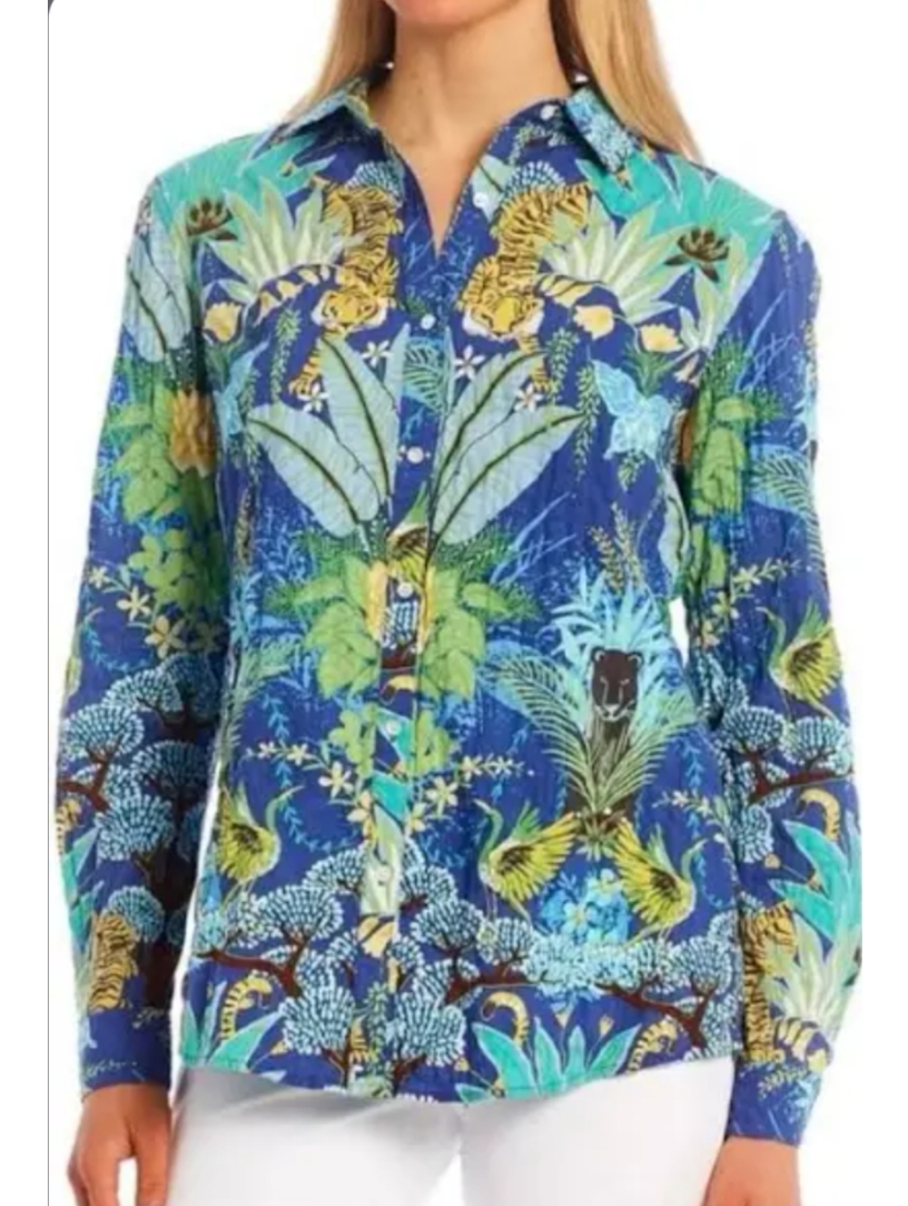 J. McLaughlin Lois Shirt In Blue Tiger Jungle